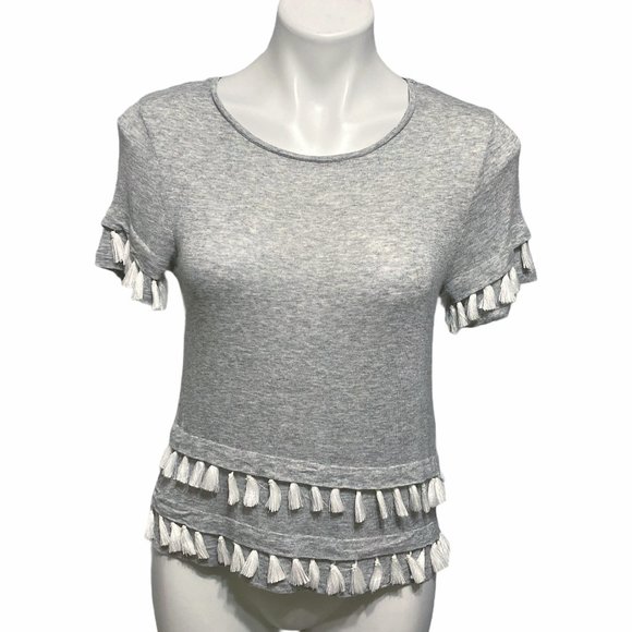 H&M XS Crewneck Tassel Detail Short Sleeve T-Shirt Top - Picture 2 of 7
